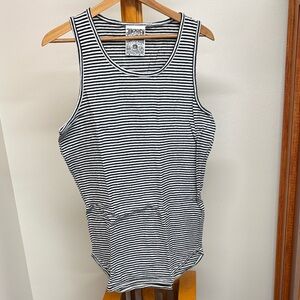 Jungmaven Black & White Striped Tank Large hemp